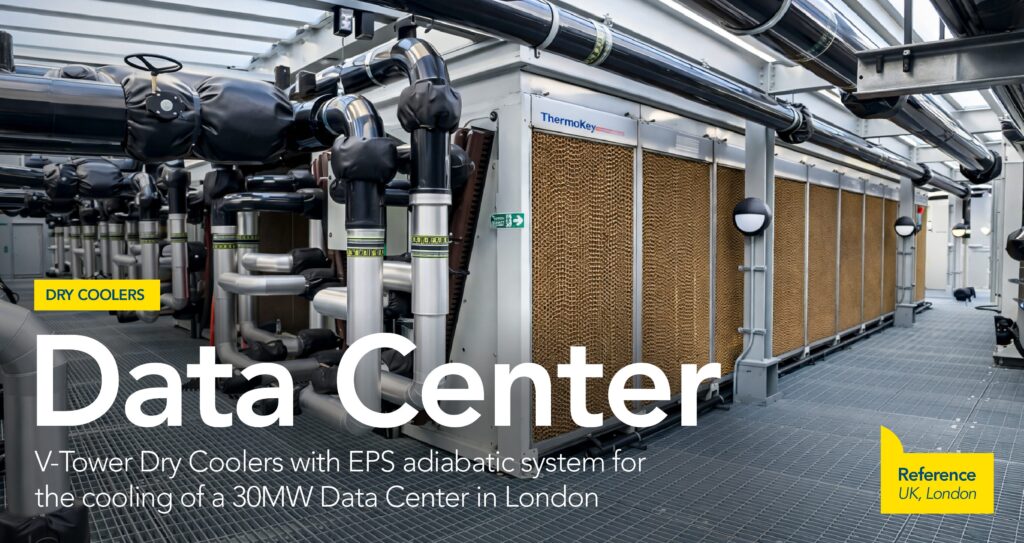 V-Tower Dry Cooler with EPS adiabatic system for Data Center cooling in London